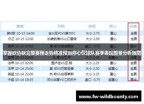 掌握欧协联完整赛程走势精准预测你心仪球队赛季表现前景分析指南